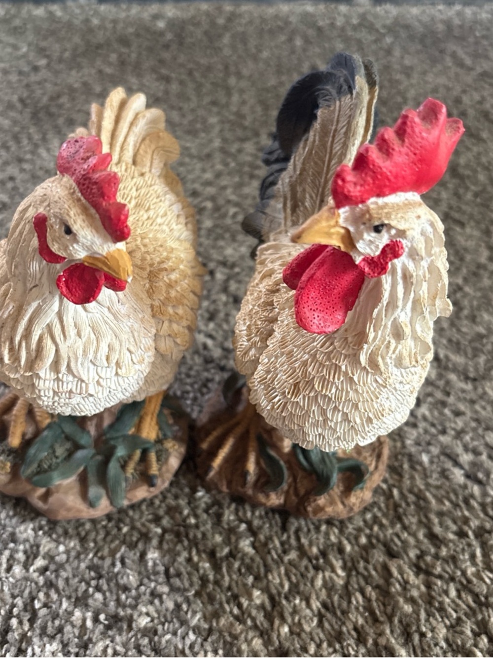 Pair of Cream & Red Rooster Figurines